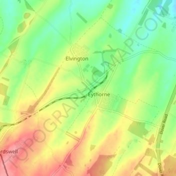 Topografisk kort Lower Eythorne, højde, terræn