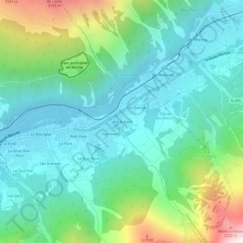 Topografisk kort Vers le Nant, højde, terræn