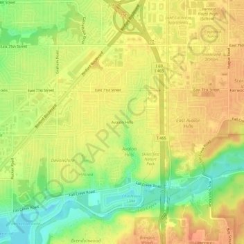 Topografisk kort Avalon Hills, højde, terræn