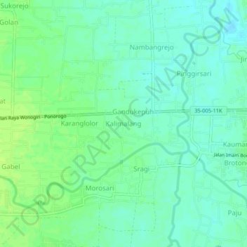 Topografisk kort Kalimalang, højde, terræn