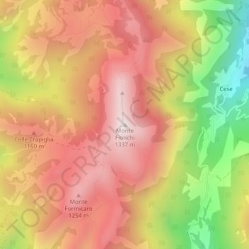 Topografisk kort Monte Fionchi, højde, terræn
