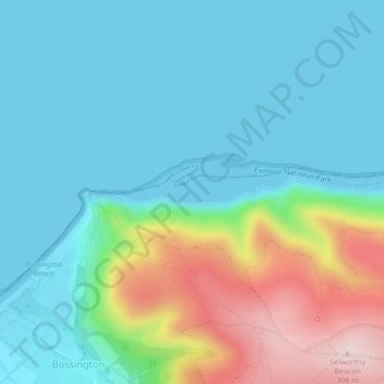Topografisk kort Selworthy Sand, højde, terræn