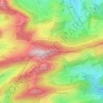 Topografisk kort Belchenflue, højde, terræn