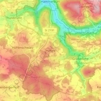 Topografisk kort Höfles, højde, terræn