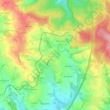 Topografisk kort Neukirchen am Inn, højde, terræn