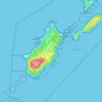 Topografisk kort San Domino, højde, terræn