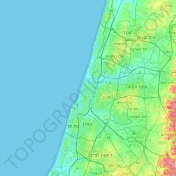 Topografisk kort Tel Aviv, højde, terræn