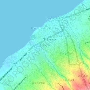 Topografisk kort Kaliuntu, højde, terræn