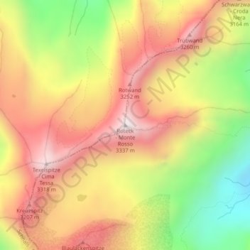 Topografisk kort Roteck - Monte Rosso, højde, terræn