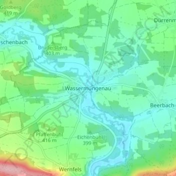 Topografisk kort Wassermungenau, højde, terræn