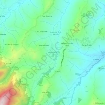 Topografisk kort San Ginesio, højde, terræn