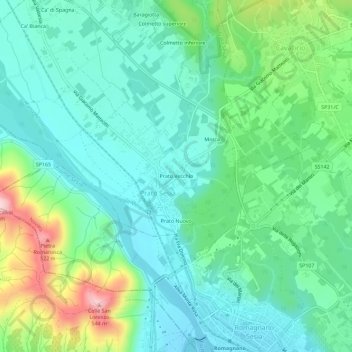 Topografisk kort Prato Vecchio, højde, terræn
