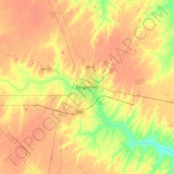 Topografisk kort Pergamino, højde, terræn