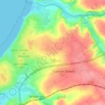 Topografisk kort Trevarnon, højde, terræn