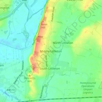 Topografisk kort Middle Littleton, højde, terræn
