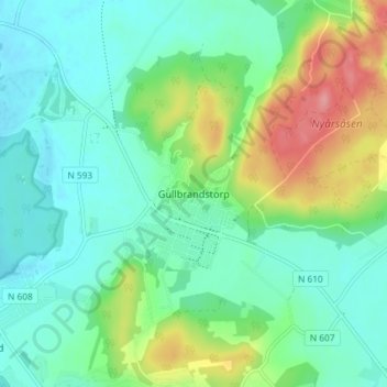 Topografisk kort Gullbrandstorp, højde, terræn