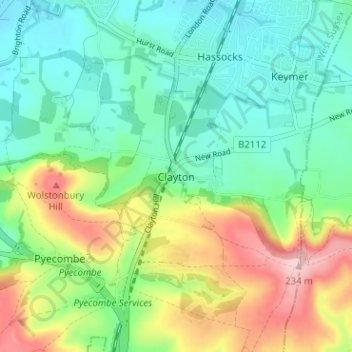 Topografisk kort Clayton, højde, terræn