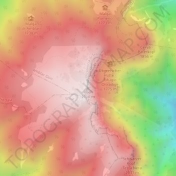 Topografisk kort Monte Roen, højde, terræn