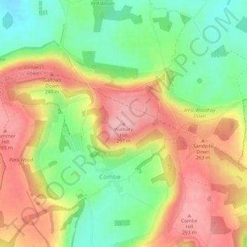 Topografisk kort Walbury Hill, højde, terræn