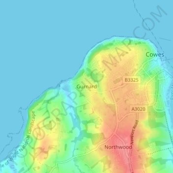 Topografisk kort Gurnard, højde, terræn