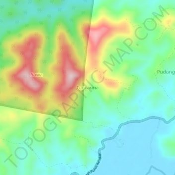 Topografisk kort Tongauna, højde, terræn