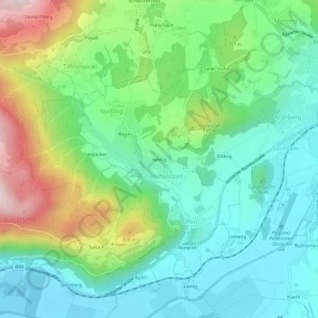Topografisk kort Apetig, højde, terræn
