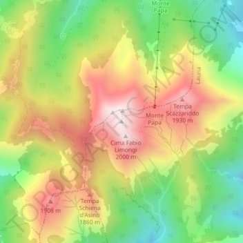Topografisk kort Monte Sirino, højde, terræn