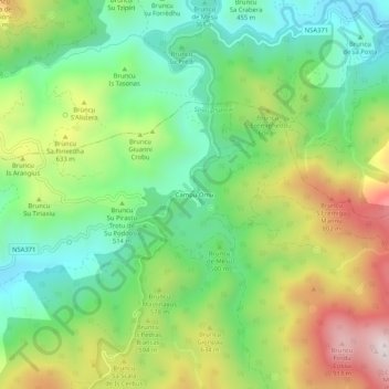 Topografisk kort Campu Omu, højde, terræn