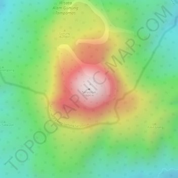 Topografisk kort Tampomas, højde, terræn