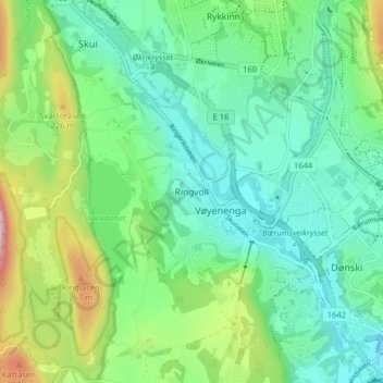 Topografisk kort Ringvoll, højde, terræn