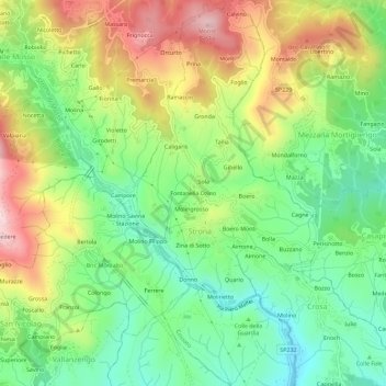 Topografisk kort Fontanella Ozino, højde, terræn