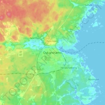 Topografisk kort Oskarshamn, højde, terræn