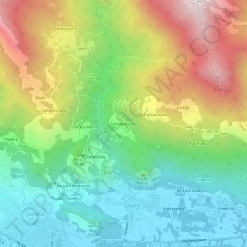 Topografisk kort Campambiardo, højde, terræn