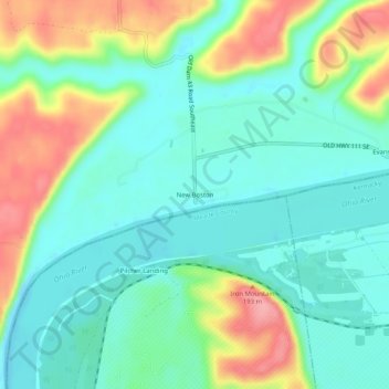 Topografisk kort New Boston, højde, terræn