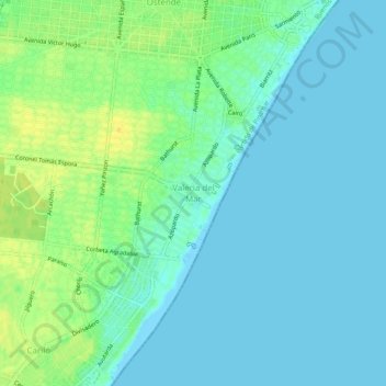 Topografisk kort Valeria del Mar, højde, terræn