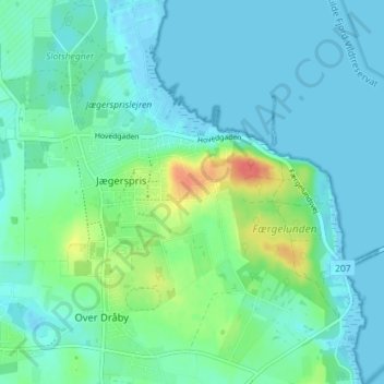 Topografisk kort Thyrashøj, højde, terræn