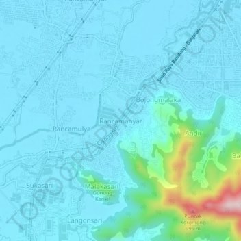 Topografisk kort Rancamanyar, højde, terræn