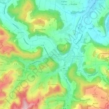 Topografisk kort Dussnang, højde, terræn
