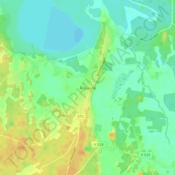 Topografisk kort Årsunda, højde, terræn