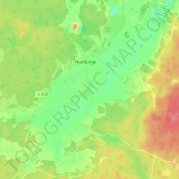 Topografisk kort Huddungeby, højde, terræn