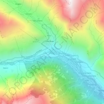 Topografisk kort Rosone, højde, terræn