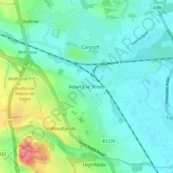 Topografisk kort Adwick le Street, højde, terræn