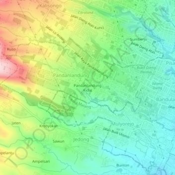 Topografisk kort Pandanlandung Kidul, højde, terræn
