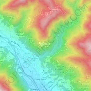 Topografisk kort Giustetti, højde, terræn