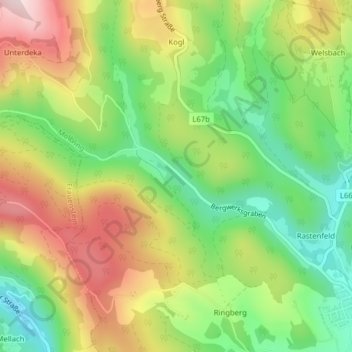 Topografisk kort Bergwerksgraben, højde, terræn