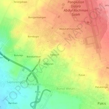 Topografisk kort Sekaran, højde, terræn