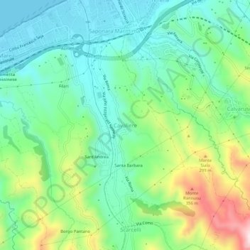 Topografisk kort Cavaliere, højde, terræn