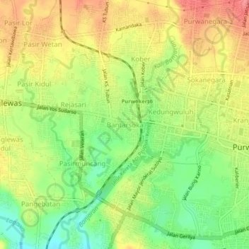 Topografisk kort Bantarsoka, højde, terræn