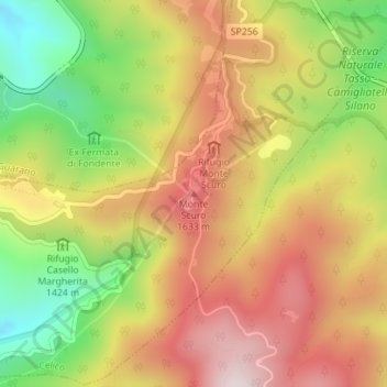 Topografisk kort Monte Scuro, højde, terræn