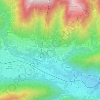 Topografisk kort Vocogno, højde, terræn
